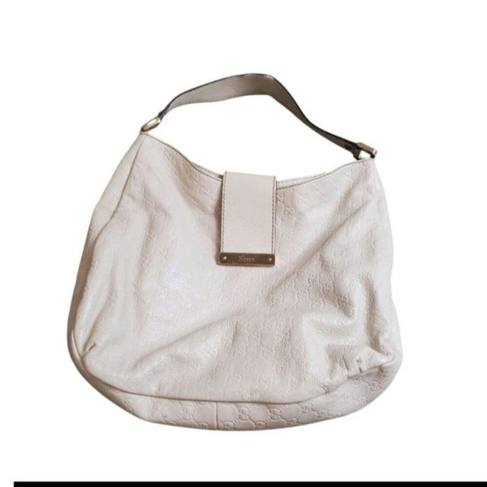 Gucci Guccissima Hobo Leather GG Monogram Off White Medium Bag